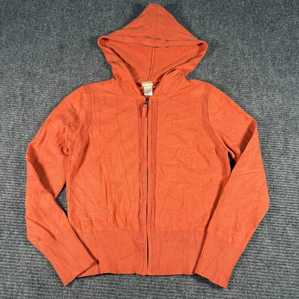 B. Moss Zip Up Hoodie Sweater Womens S Orange Excellent Ribbed Knit Long Sleeve